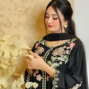 Premium Black Embroidered Three Piece